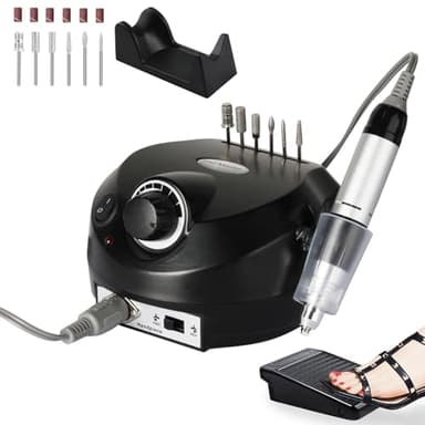 Professional Nail Drill with Pedal Black Nail Drill Set 30000 RPM Electric Nail File with Foot Pedal Nail Grinder E File NailDrill for Acrylic Nails Gel Nail Filer Electric For Home Or Salon