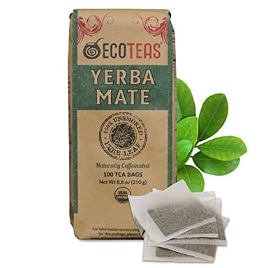 ECOTEAS Premium Organic Yerba Mate Tea Bags – Natural Energy & Detox Herbal Tea – Coffee Alternative - Kosher, Non-GMO, Gluten-Free - 100 Unsmoked Bulk Bags, 8.8 oz (Pack of 1)