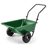Giantex Dual-Wheel Wheelbarrow, Heavy-Duty Garden Utility Cart with Built-in Stand, Pneumatic Tires, 330 Lbs Capacity, Foldable Handle, 21 Gal Dump Cart for Yard Lawn Moving Soil, Gardening (Green)