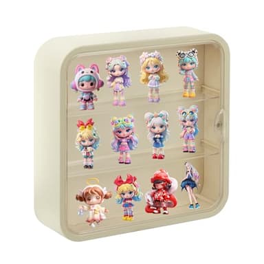 Display Case for Figures, Wall-Mounted Dustproof Display Box with Magnetic Door and Shelf, Adjustable Doll Display Case for Collectibles Figurines Sonny Angels Pop Mart Mini Figures (Creme White)