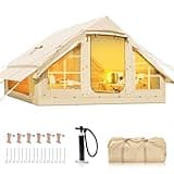 Inflatable Tents for Camping, Blow Up Tent with Hand Pump, Easy Setup Inflatable Hot Tent with Stove Jack, Waterproof Oxford Air Glamping Tents for Camping Adult 4-6 Person