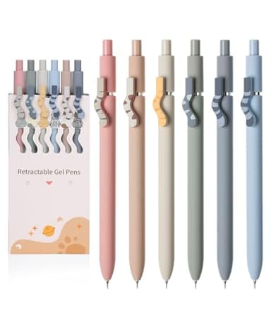 Mr. Pen- Retractable Gel Pens, 6 Pack, Black Ink, Fine Point 0.5mm, Cat Tail Clip, Fast Dry, Smooth Writing, Cute Pens for Drawing, Writing Planner and School Supplies