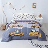 Cokouchyi Twin Size Comforter Set for Boys, 4-Piece Bed in a Bag, 3D Construction Bedding Comforter Sheet Set, Ultra Soft and Fluffy, Cartoon Truck Cars
