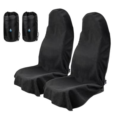Universal Car Seat Cover Towel, Waterproof Washable Sweat Protection for Front Bucket Seats, Non-Slip Fit, Fits Cars SUVs Trucks, Ideal for Gym, Kids, Pets, Outdoor Sports, Travel (Black, 2 Pack)