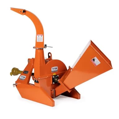 Titan Attachments 3 Point Wood Chipper, PTO Driven for Tractors up to 40HP, 25" Rotor Chips up to 4" Diameter Timber, Self-Feeding Chute, Adjustable Discharge, Shredder Mulcher with Reversible Blades