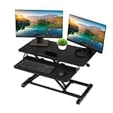 TechOrbits Standing Desk Converter - 32 Inch Adjustable Sit to Stand Up Desk Workstation, Particle Board, Dual Monitor Desk Riser with Keyboard Tray, Desktop Riser for Home Office Laptop, Black 32"