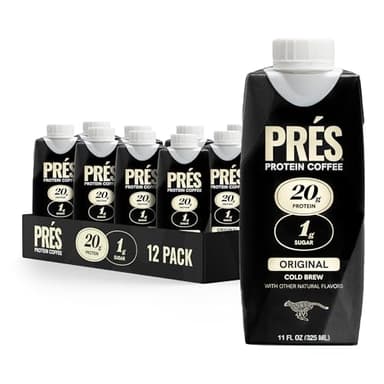 Prés - Protein Coffee - High Protein - Real Cold Brew - 20g Protein - 1g Sugar - 100 Calories - No Added Sugar - Coffee - Protein - 11 FL OZ - 12 Pack (Original)