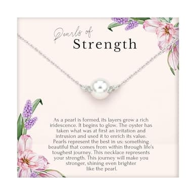 HOPE LOVE SHINE Infertility Warrior Necklace - Encouragement Gifts for Women - Pearl of Strength Gift for Women - Motivational Strength Pearl Sterling Silver Necklace
