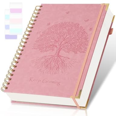 Spiral Notebook, College Ruled Notebook, 8" x 10", 300 Pages Leather Journals for Writing, B5 Hardcover Journaling Notebooks for Work School, 24pcs Tabs, Large Embossed Journal for Women Men, Pink