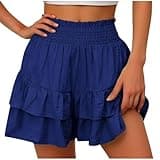 Lastesso Womens Shorts Dressy Casual Shorts for Women Trendy Cute Flowy Dance Shorts Ruched High Waisted Summer Vacation Shorts Comfy Cotton Short Pants
