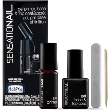 Sensationail Gel/UV Base and Top Coat Nail Polish Kit, Starter Set Refill, Long-Lasting Salon Grade Manicure, Beginner Nail Essentials, Lasts Up To 2 Weeks, 4 Piece Set