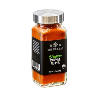 The Spice Lab Organic Cayenne Pepper Powder - Gluten Free Ground Cayenne Pepper for Mexican and Indian Cooking - 1.7 oz French Jar - Organic Kosher, Non GMO & Keto Friendly Seasoning