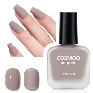 COSMOO Matte Taupe Nail Polish, Light Brown Quick Dry Nude Nail Lacquer, Chip Resistant Manicure, Velvet Mist Effect DIY Nail Art Varnish for Women