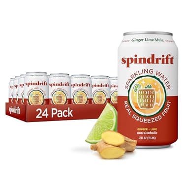 Spindrift Sparkling Water, Ginger Lime Mule Flavored, Made with Real Squeezed Fruit, 12 Fl Oz Cans, Pack of 24 (Only 11 Calories per Can)