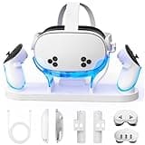 YOGES Charging Dock for Meta Quest 3 & 3S, 2-in-1 Fast Charging Station with 2 Rechargeable Batteries, VR Heatset Charging Stand Dock for Oculus Quest 3 / 3S Accessories