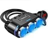 YANTU 150W 3-Socket Car Cigarette Lighter Adapter, Cigarette Lighter Splitter with 12v USB Outlet, car Adapter for Plug Outlet with Double/Dual/USB Charger Multi Port, On/Off Switches for Car Devices