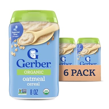 Gerber Stage 1 Baby Food, Organic Baby Oatmeal Cereal, 14g Whole Grains, Iron, Zinc & Vitamin B12, Infant Cereal, 6-Pack