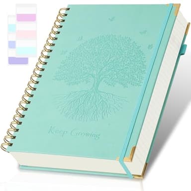 Spiral Notebook, College Ruled Notebook, 8" x 10", 300 Pages Leather Journals for Writing, B5 Hardcover Journaling Notebooks for Work School, 24pcs Tabs, Large Embossed Journal for Women Men, Teal