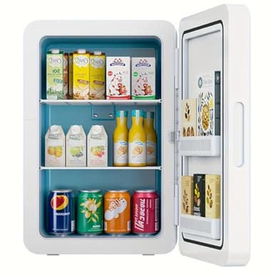 Kikihuose 22L/30Cans Mini Fridge for Bedroom, 12v DC Portable Cooler & Warmer, Mini Refrigerator with Glass Front, for Car Office Desk & Dorm Room Food Beverage Skincare Makeup (22L, Classic White)
