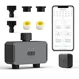 GISNPA Sprinkler Timer WiFi Water Timer, 2 Outlets Smart Hose Timer with Hub, Rain Delay/Manual/Automatic Watering System, Irrigation Timer for Garden Lawns, Compatible with Alexa and Google Assistant