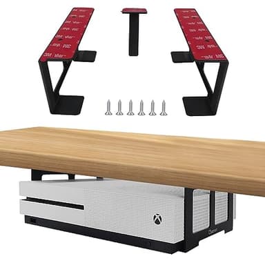Chanvoo No Drill Aluminum Universal Under Desk Mount Holder for Xbox Series S, Xbox One S/X, Xbox 360, PS4 Slim/Pro, Desktop Mini PC with Adhesive (Black)