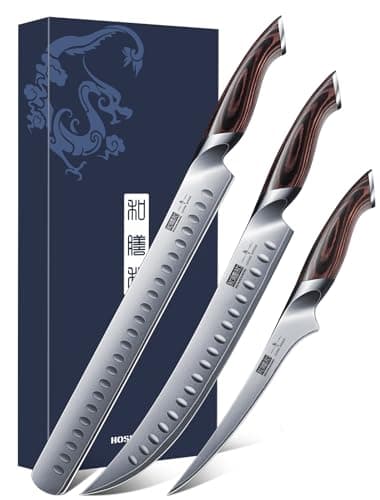 HOSHANHO Carving Knife Set 3PCS, Japanese High Carbon Steel Brisket Slicing Knife Sets with Ergonomic Pakkawood Handle, Butcher Knife Breaking Knife Boning Knife for Meat Cutting