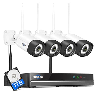 Hiseeu 2.5K 5MP WiFi Security Camera System Outdoor,Expandable 16CH 8MP NVR, 1TB HDD,Spotlight,2 Way Audio, IP66 Waterproof, Motion Alert, DC Power Plug-in, 24/7 Recording