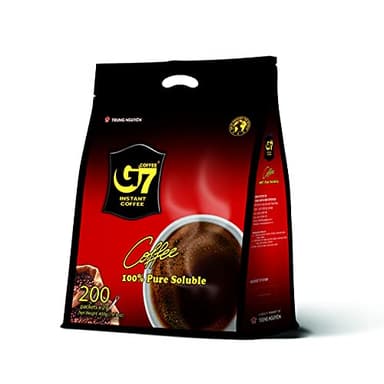 TRUNG NGUYEN G7 PURE BLACK Instant Coffee for Energy Boost - 100% Soluble Coffee Without Sugar - Strong, Pure & Rich Vietnamese Instant Energy - Original Taste for Connoiseurs (200 Sachets/Bag)