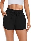DDOBB High Waisted Running Shorts for Women with Pockets, 2.5" Black Athletic Workout Gym Yoga Spandex Dolphin Elastic Shorts Black Medium