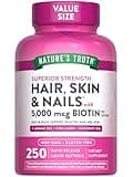 Nature's Truth Hair, Skin & Nails Vitamins | 5000mcg | 250 Softgels | Includes Collagen, Biotin and Coconut Oil | Non-GMO & Gluten Free Supplement for Women and Men
