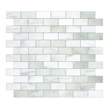 10-Sheet Subway Peel and Stick Backsplash Tile, 11.3" x 10.8" Emerald Green Stone Composite Marble Looks Self Adhesive Waterproof Wall Tile, Stick on Tiles for Kitchen Bathroom Shower Fireplace