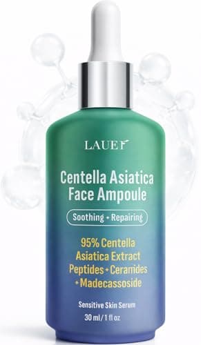 Centella Asiatica Ampoule Serum 95% Madagascar Extract Redness Relief & Barrier Repair with Peptides Ceramides & Madecassoside Soothing Hydrating Serum for Sensitive Irritated Skin 1 fl oz