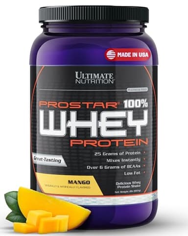 Ultimate Nutrition Prostar Whey Protein Powder Isolate, Mango - Low Carb, High Protein Powder Shake for Muscle Gain & Recovery - Low Sodium, Low-Fat & Keto Friendly - 2 lbs Tub