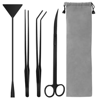 Liveek Aquarium Aquascape Tools Kit, 4 in 1 Anti-Rust Aquatic Plant Aquascaping Tool Stainless Steel Black Tweezers Scissors Spatula for Aquarium Tank Clean Fish Tank Aquascape Tools Sets (Black)