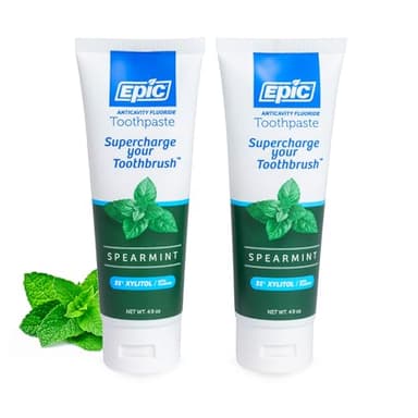 Epic Dental Xylitol Fluoride Toothpaste for Adults - SLS-Free Spearmint with 31% Xylitol - Oral Care for Dry Mouth, Fresh Breath & Enamel Health - Vegan, Gluten-Free - 4.9oz (2-Pack)