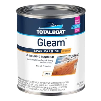 TotalBoat Gleam Marine Spar Varnish, Gloss and Satin Polyurethane Finish for Wood, Boats and Outdoor Furniture (Satin Low-Sheen Quart)