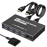 USB 3.0 HDMI KVM Switch 1 Monitors 2 Computers, 4K@60Hz KVM Switch, USB Switch, KVM Switches for 2 Computers Sharing Monitor Keyboard Mouse Printer, Included 2 HDMI Cables 2 USB Cables and Controller