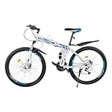 LYNICESHOP 26-Inch Folding Mountain Bike, 21-Speed Men’s MTB Bicycle, School, Dual Disc Brakes, Portable & Compact