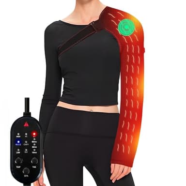 Shoulder Massage Heating Pad, Ultra Long Heated Wrist Wrap, Elbow Heating Pad with 3 Vibration and Heat Settings, Shoulder Heating Pads for Pain Rotator Cuff Frozen Shoulder with AC Adapter
