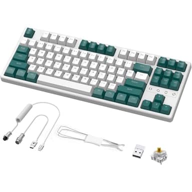 ZIYOU LANG K87 Wireless Gaming Mechanical Keyboard TKL 87 Keys,Triple Mode 2.4GHz/BT 5.0/Coiled Keyboard Cable RGB Backlit Hot Swap Keyboard 3000mAh Battery Linear Yellow Switch for Win/Mac/Linux