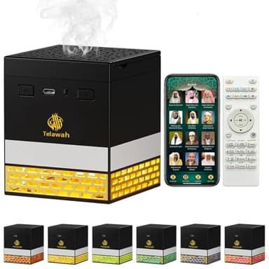Qomkky Muslim Kaaba Quran Speaker and bakhoor, Remote Control with 114 Quran Chapters, Night Light MP3 Music Player with 18 reciters and 16 translations