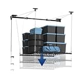 FLEXIMOUNTS Garage Lifting Metal Rack, 4x4 Ft Overhead Garage Storage Racks, Adjustable Heavy-Duty Ceiling Organization System, 300lbs Weight, Satin Black