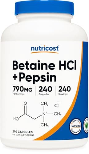 Nutricost Betaine HCl + Pepsin 790mg, 240 Capsules - Vegetarian & GMO Free