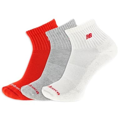 New Balance Unisex Patch Logo Ankle Socks 3 Pair Pack, Red, Large