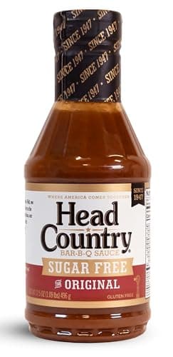 Head Country Sugar Free BBQ Sauce, Original | 17.5 Ounce | Sweet & Savory Championship Barbeque Sauce For Chicken, Pork, Ribs & Burgers