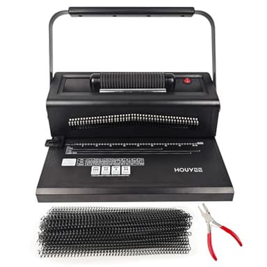 HOUYEE Spiral Coil Binding Machine with 100 Pack 3/8"(10mm) Binding Coils & Plier, Manual Punch & Electric Coil Inserter, 46 Disengaging Pins, Adjustable Side Margin,Fit Letter Size/A4/A5