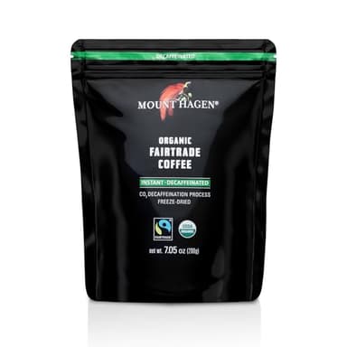 Mount Hagen 7.05oz Organic Freeze Dried Instant Decaf Coffee | Made From Organic Medium Roast Arabica Beans | Fair-Trade, Eco-friendly Instant Decaffeinated Coffee in Resealable Pouch Bag [7.05oz]