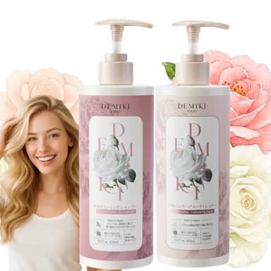 DEMIKI Japanese Shampoo and Conditioner Set for Women,Sulfate Free Shampoo for Oily Hair,Paraben Free, Sulfate Free, Rose Scent,Clarifying Shampoo Moisturizing and Volumizing Natural Hair Care,32oz