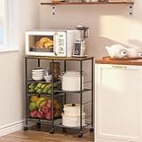 Rolling Microwave Cart with Storage, Microwave Stand with Drawers, Kitchen Storage Rack On Wheels, Kitchen Storage Cart Shelves Organizer Used As Bakers Rack Coffee Bar Station Kitchen Island Cart