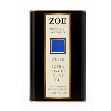 ZOE Diva Select Koroneiki Greek Extra Virgin Olive Oil 3 L (101.4 fl oz) Tin | Cold Pressed, 100% Koroneiki Olives, Imported